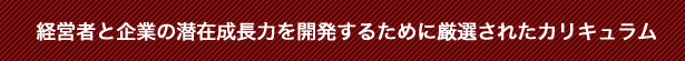 経営者と企業の潜在成長力を開発するために厳選されたカリキュラム